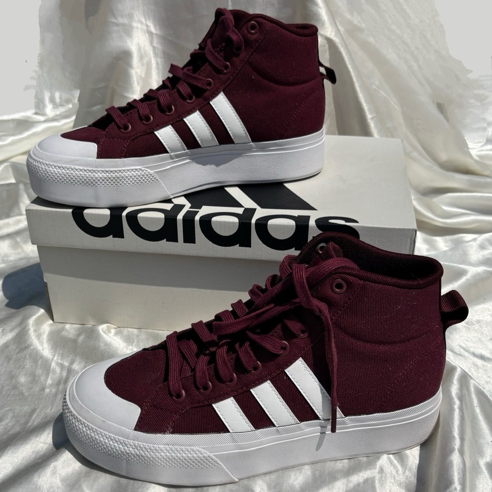 Adidas Originals Maroon and White High-Top Trainers US Women’s 8.5